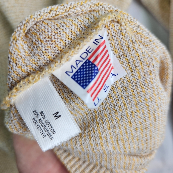 Vintage Mens Cream And Yellow Zip Up  Collar Sweater Size Med Made In USA - Picture 9 of 9